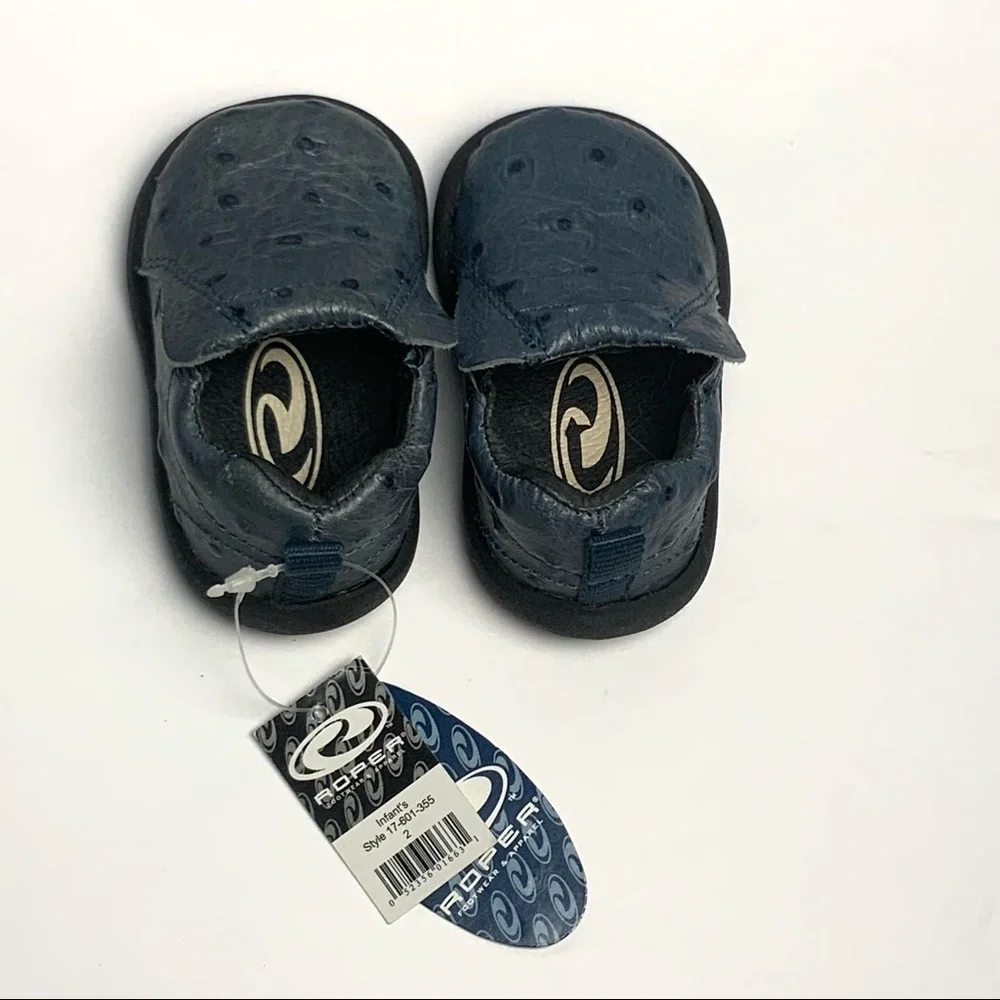 NWT Roper Ostrich Blue Leather Slip-On Clog Loafer Shoes Infant 2
